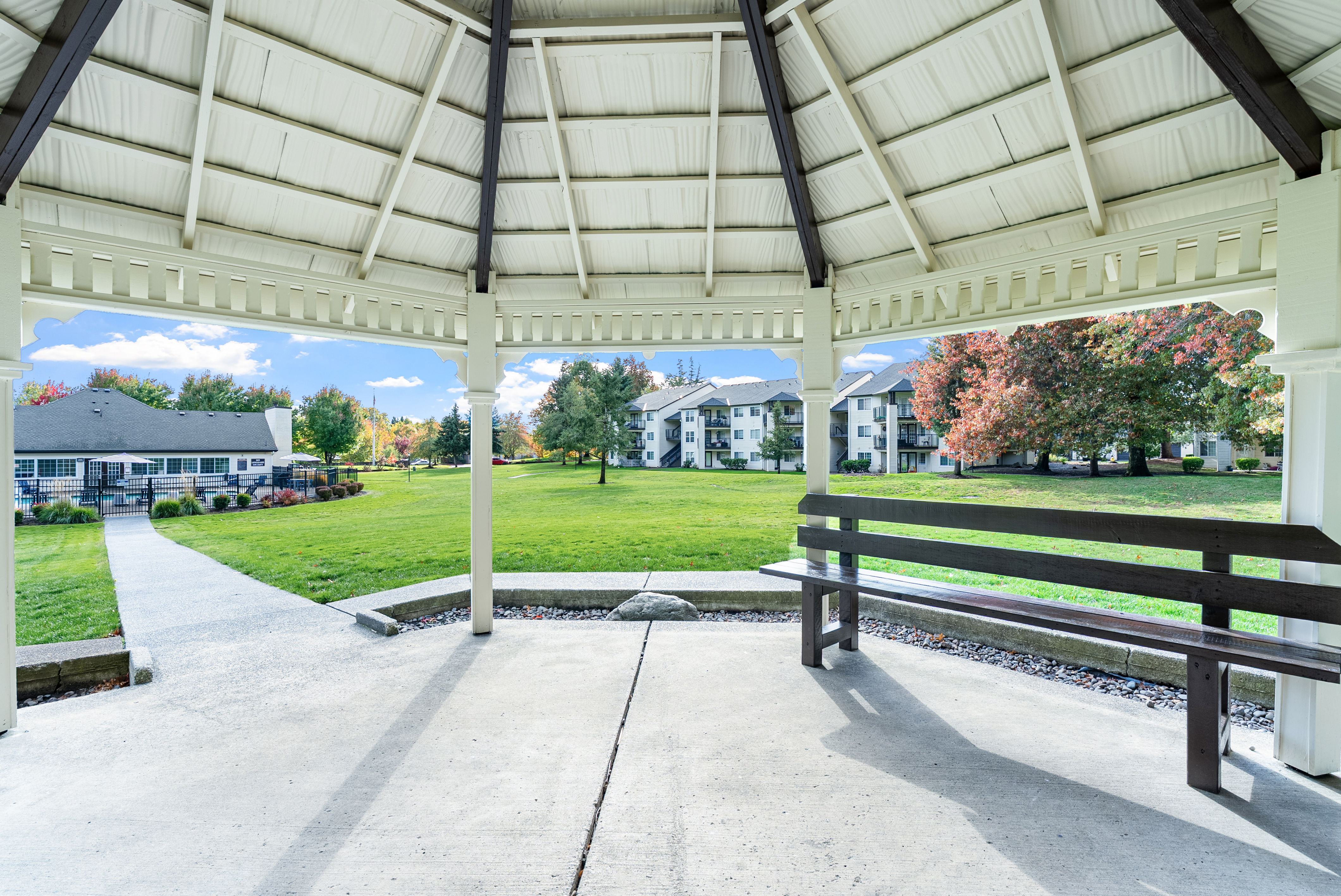 Portland apartment exterior blue siding real estate photography